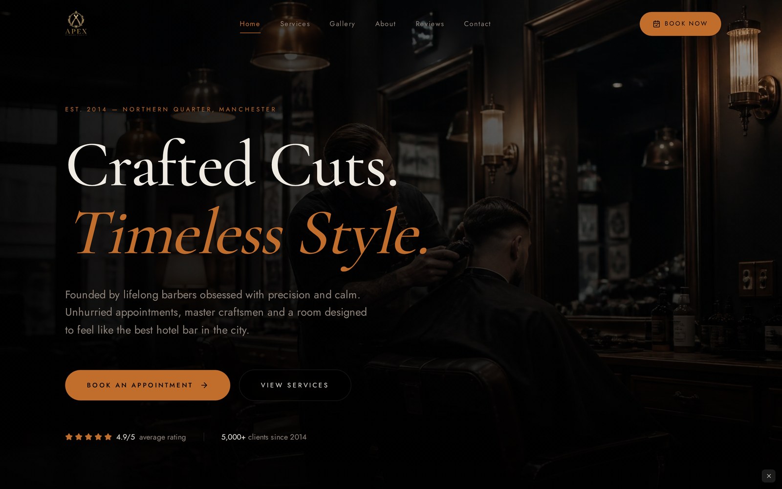 Apex Barber Studio website shown on a laptop